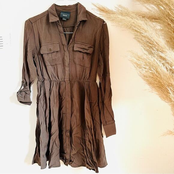 ANTHROPOLOGIE Brown Maeve Dakota Long Sleeve Shirt Button Front Collared Dress S - Picture 5 of 10